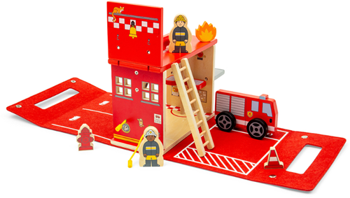 BigJigs estación de bomberos juguete set portátil de madera para niños-2