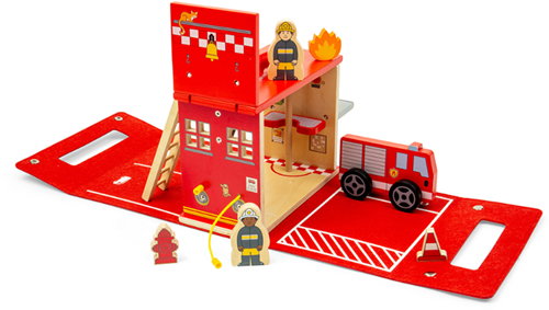 BigJigs estación de bomberos juguete set portátil de madera para niños-3