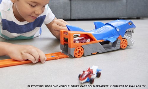Hot Wheels juguete Camión Tiburón Transportador con coche y función de almacenamiento-3