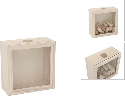 Hobbygroep hucha marco de madera - caja decorativa para corchos 17x9x17 cm