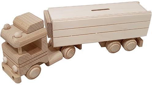 Hobbygroep camión hucha de madera con remolque haya 31x6,5x11 cm
