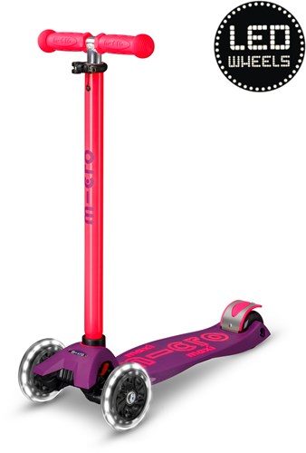 Micro patinete infantil Maxi Deluxe LED morado rosa neón manillar ajustable