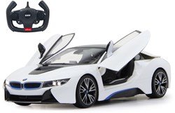 Jamara BMW I8 - Coche RC blanco 1:14 con mando a distancia y puertas que se abren