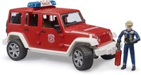 Bruder camión de bomberos de juguete Jeep Wrangler con figura