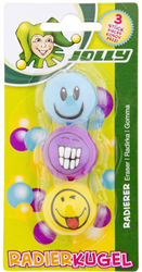 Jolly set de gomas caritas - gomas de borrar coloridas con smileys, 3 piezas