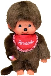 Monchhichi muñeco de peluche niño con babero rojo - 20 cm - peluche