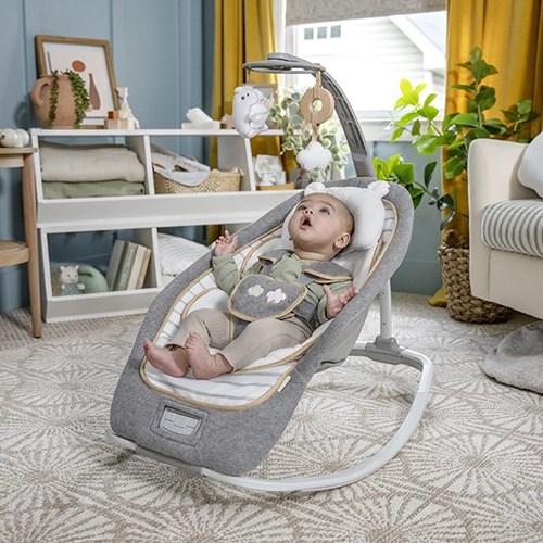 Ingenuity silla mecedora para bebé Bella Teddy con música y vibración gris-2