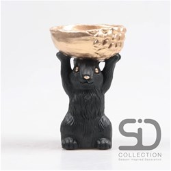 Beeld Eekhoorn met bak 11x9,5x18cm zwart