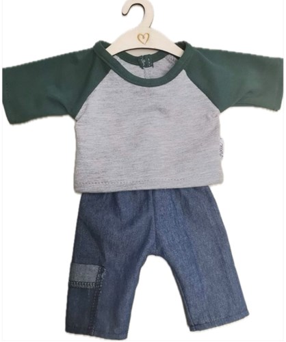 Hollie conjunto de ropa para muñecas vaquero con bolsillo y camiseta verde - outfit muñeca