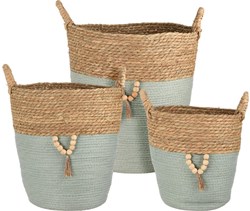 Home & Styling cestas de almacenamiento set paja redondas 3 piezas cuentas verdes