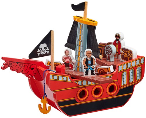 Lanka Kade barco pirata juguete de madera con 11 piezas coloridas