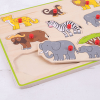 BigJigs puzzle de madera Safari - puzzle educativo con pomo 9 piezas-3
