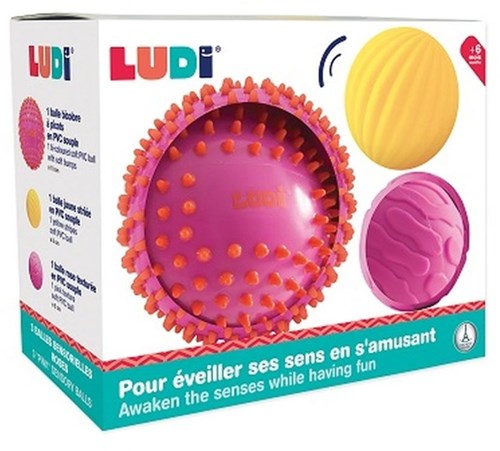 Ludi set de pelotas sensoriales rosas – juguete para bebés, 3 piezas