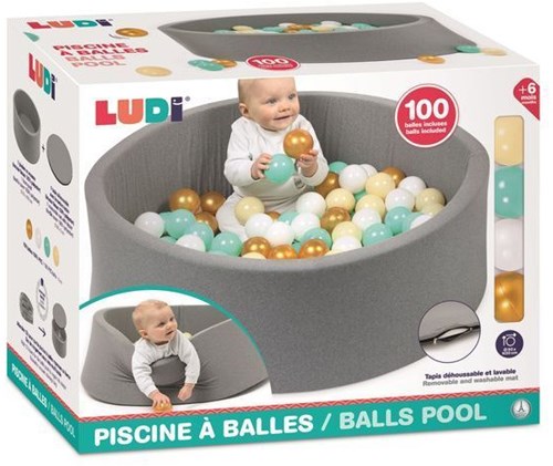 Ludi piscina de bolas redonda - piscina de tela con 100 bolas para bebés