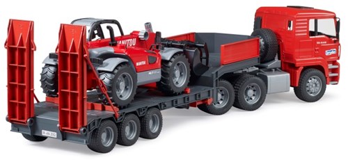 Bruder MAN TGA camión plataforma baja con Manitou MLT633 vehículo de juguete-3