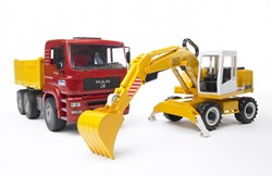 Bruder MAN camión de construcción con excavadora juguete