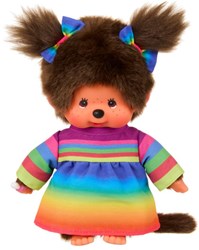 Muñeca Monchhichi vestido arcoíris 20 cm peluche juguete