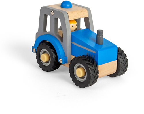 BigJigs tractor de madera azul - vehículo de juguete con granjero