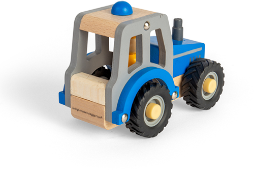 BigJigs tractor de madera azul - vehículo de juguete con granjero-3