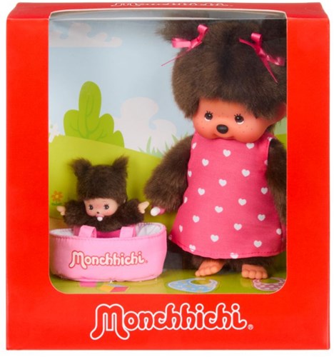 Muñeca de peluche Monchhichi 20 cm con MiniBebichhichi cesta juguete-2