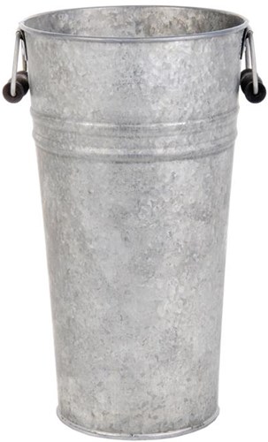 Esschert Design jarrón zinc envejecido con asas de madera 30cm decoración