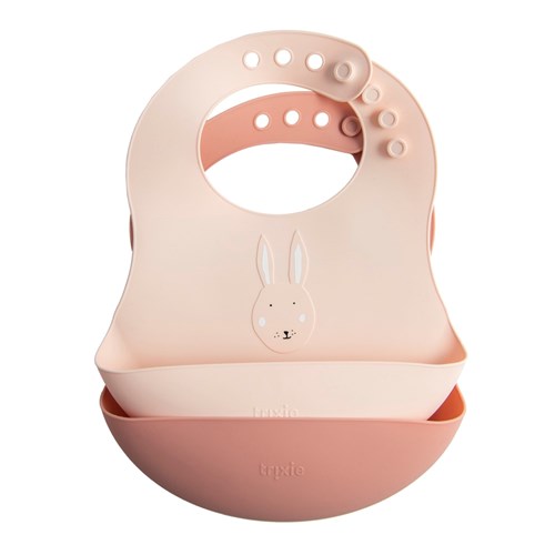 Trixie baberos de silicona 2-pack - babero con bolsillo recogemigas - Mrs. Rabbit - rosa