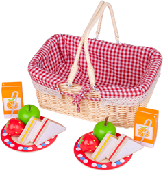 BigJigs cesta de picnic de juguete con comida de madera y accesorios