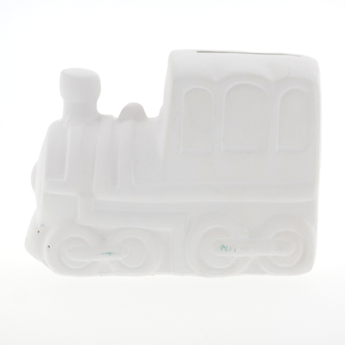 Pincello hucha tren cerámica blanca 9 cm para pintar niños