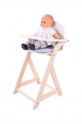 Angel Sports silla para muñecas trona de madera gris-blanco para muñecas bebé