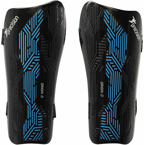 Precision espinilleras fútbol Origin.0 Strap negro-cian medium