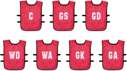 (Pack of 7) Mesh Netball Training Bibs (Youths, Adult) - Red - Youths