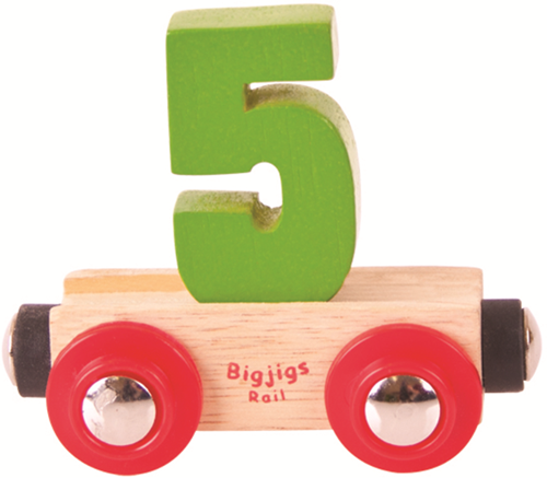 BigJigs vagón de tren de madera número 5 - accesorio colorido para trenes de juguete