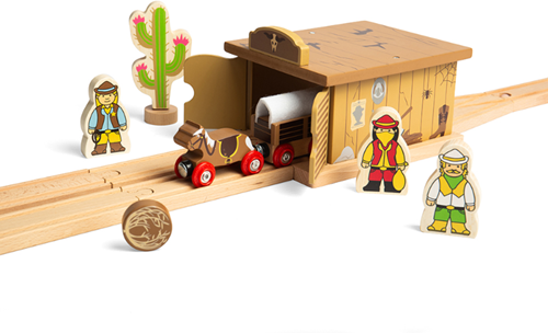 BigJigs tren de madera Túnel Saloon accesorio Lejano Oeste juguete-2