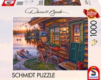 Schmidt puzzle paisaje Lakeside Cabin con bicicleta - 1000 piezas-2