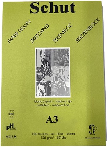 Schut bloc de dibujo verde A3 125gr 100 hojas - papel para bocetos infantil