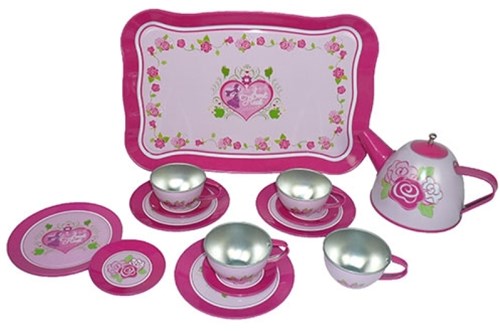 Planet Happy juego de té infantil flores de hojalata en caja - juguete 15 piezas