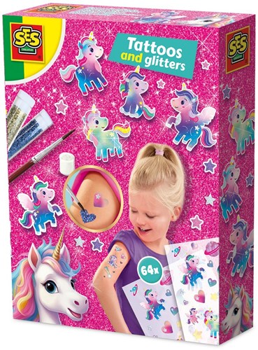 Ses tatuajes y purpurina unicornio - set creativo para niños