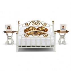 Lundby set dormitorio para casa de muñecas - blanco y cobre - accesorios