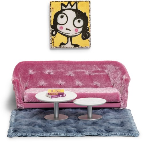Lundby set sala de estar casa de muñecas rosa - muebles de juego