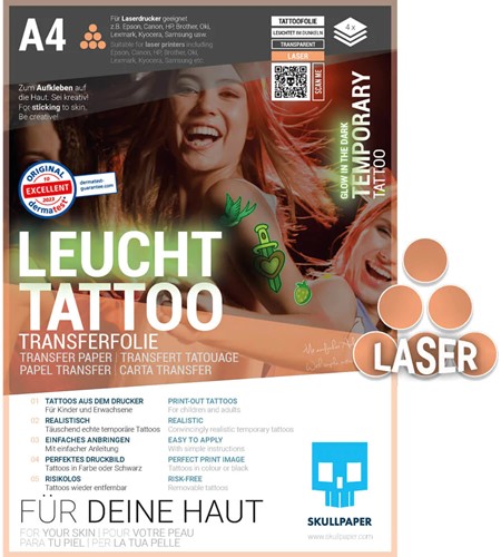 Skullpaper Skullpaper Tattoo Folie Laser A4 4 Vel Glow in the Dark