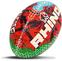 Rhino balón de rugby Graffiti rojo/azul/verde talla 5 agarre reciclado
