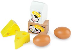 Tidlo comida de juguete de madera huevos y lácteos en caja