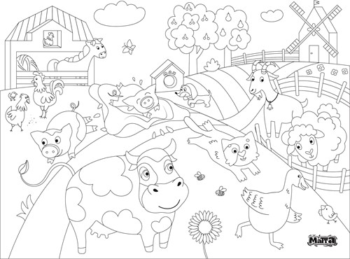 Matta mantel individual granja para colorear - Mantel reutilizable niños