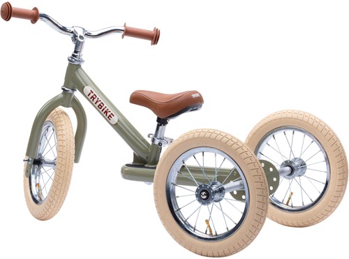 Trybike bicicleta sin pedales Steel 2-en-1 - verde vintage bicicleta para niños-3