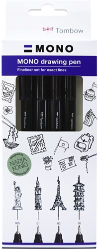 Tombow Tombow Mono Fineliner Set 4 stuks Fijn