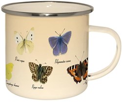 Esschert Design taza mariposas - taza esmaltada - 500 ml - crema