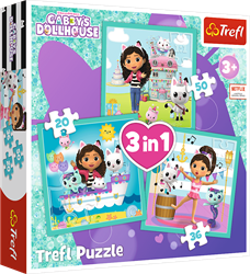 Trefl puzzle Gabby's Dollhouse - rompecabezas infantil 3 en 1 - 20 piezas - cartón colorido