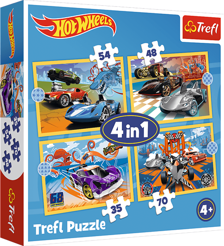 Trefl puzzle vehículos Hot Wheels - juguete de cartón 4en1