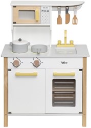 Tryco cocina de madera blanca y dorada para niños - cocina de juguete con accesorios