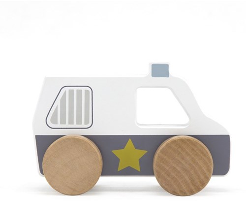 Tryco coche de policía de madera juguete - coche de madera para niños pequeños-2